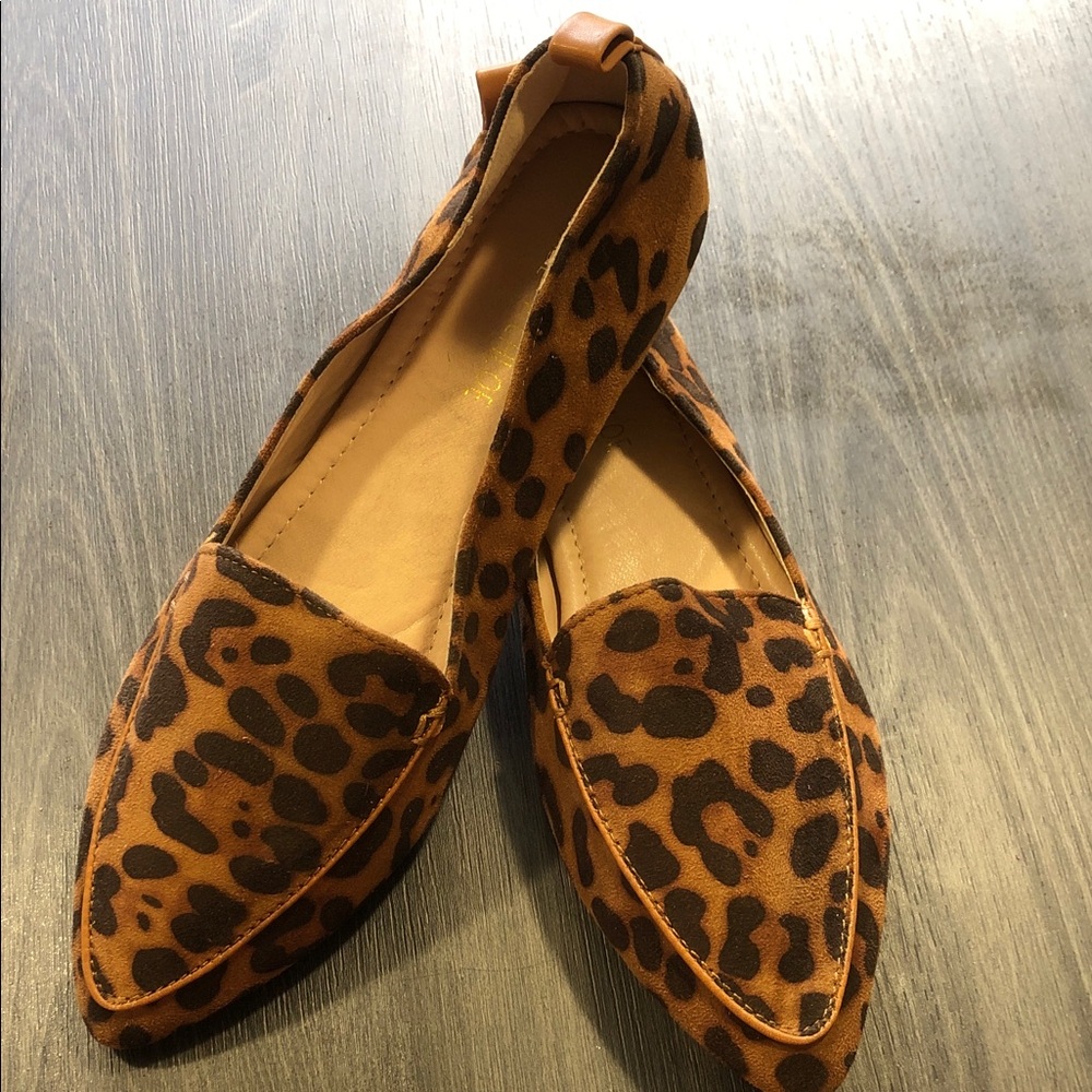 Chase + Chloe Leopard Print Pointed Toe Flats - Brown